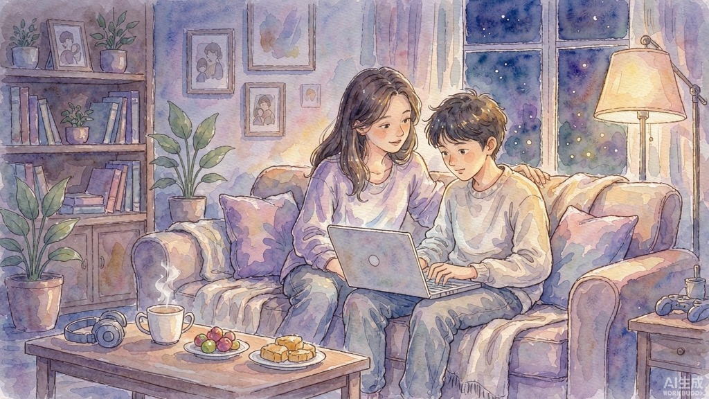 温暖的家庭场景插画