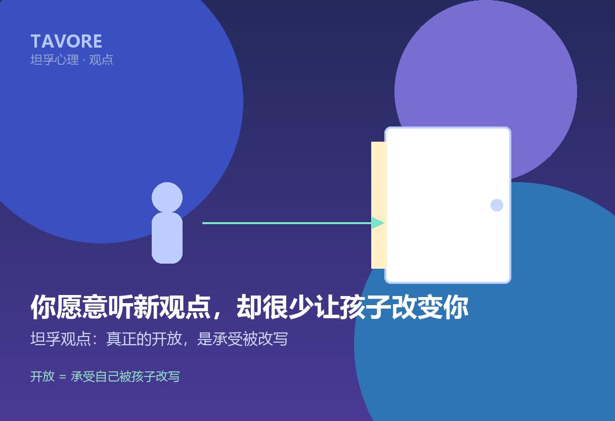 深蓝紫渐变上，一扇半开的门透出光，象征家长愿意让孩子的反馈进入自己的系统
