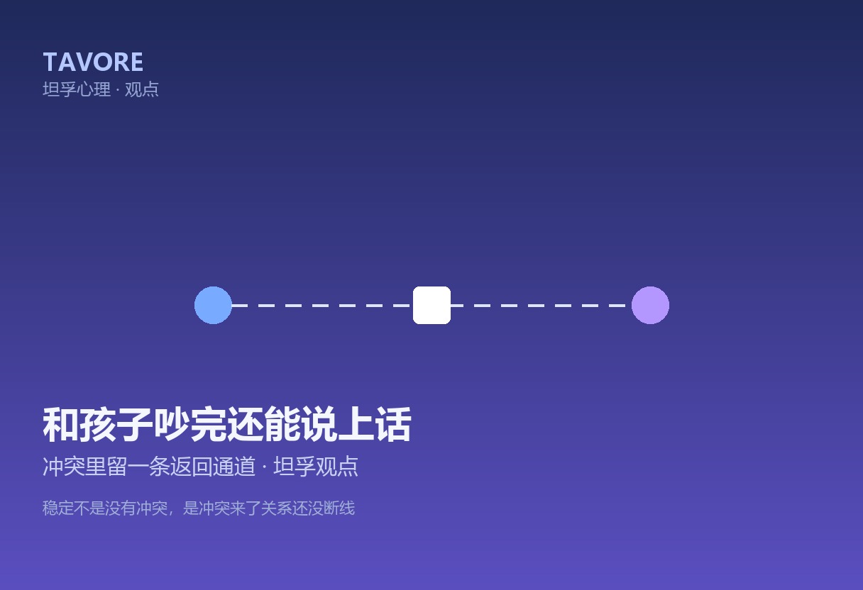深蓝紫渐变上，两个人之间一道虚线桥的意象，象征冲突中保留的沟通通道
