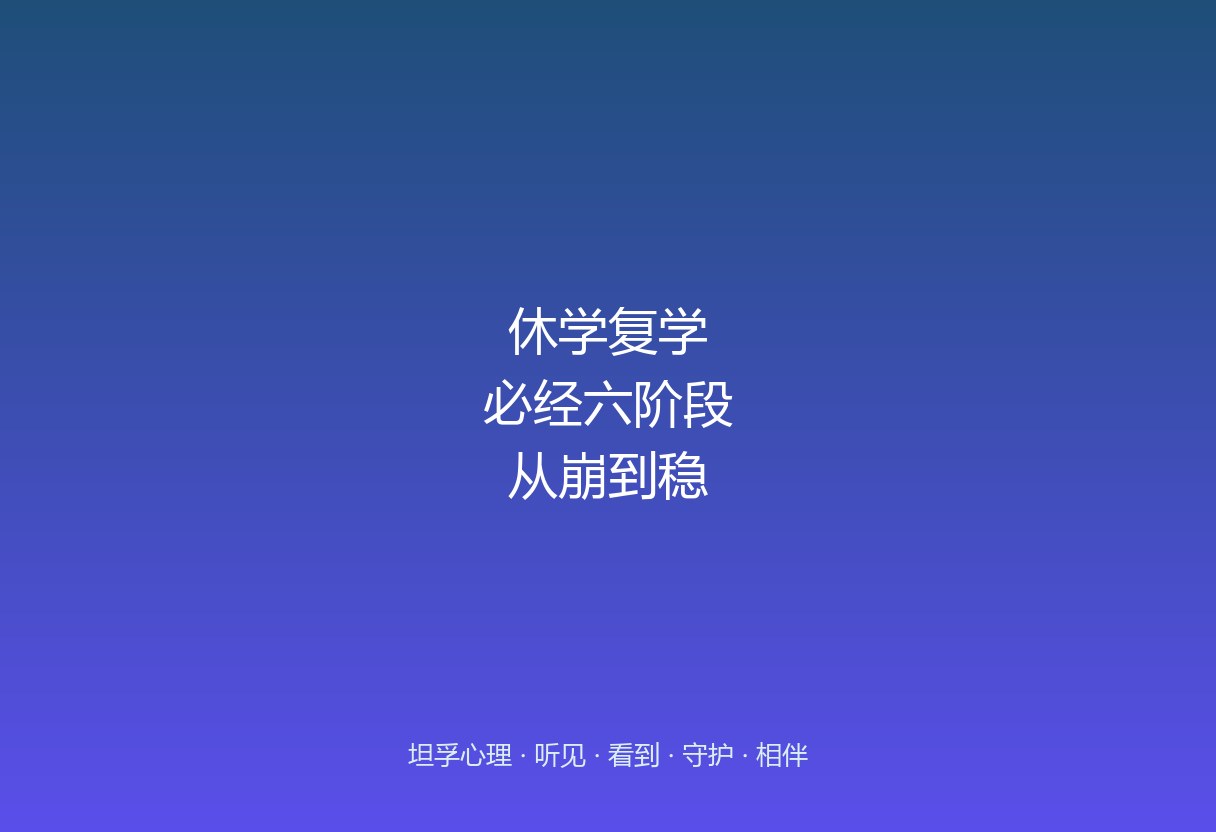 休学复学不是「休一阵就能回去」。孩子正走在六个阶段里的某一站——危机爆发、震荡痛苦、休整疗愈、准备蓄力、过渡返校、稳定巩固。家长先看懂孩子卡在哪，才不会把「回去上学」当唯一目标。